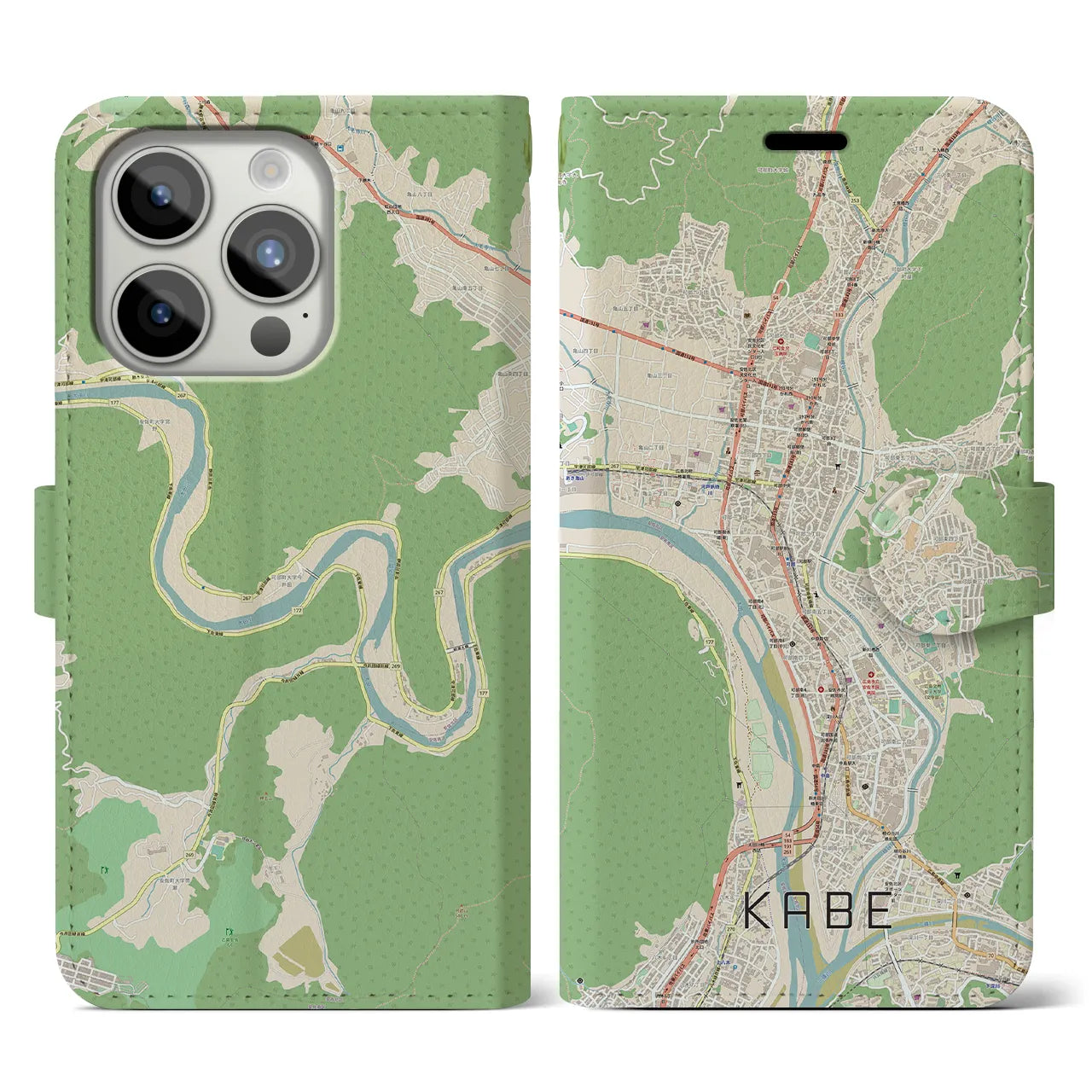 【可部(広島県)】地図柄iPhoneケース(手帳タイプ)ナチュラル・iPhone 15 Pro 用
