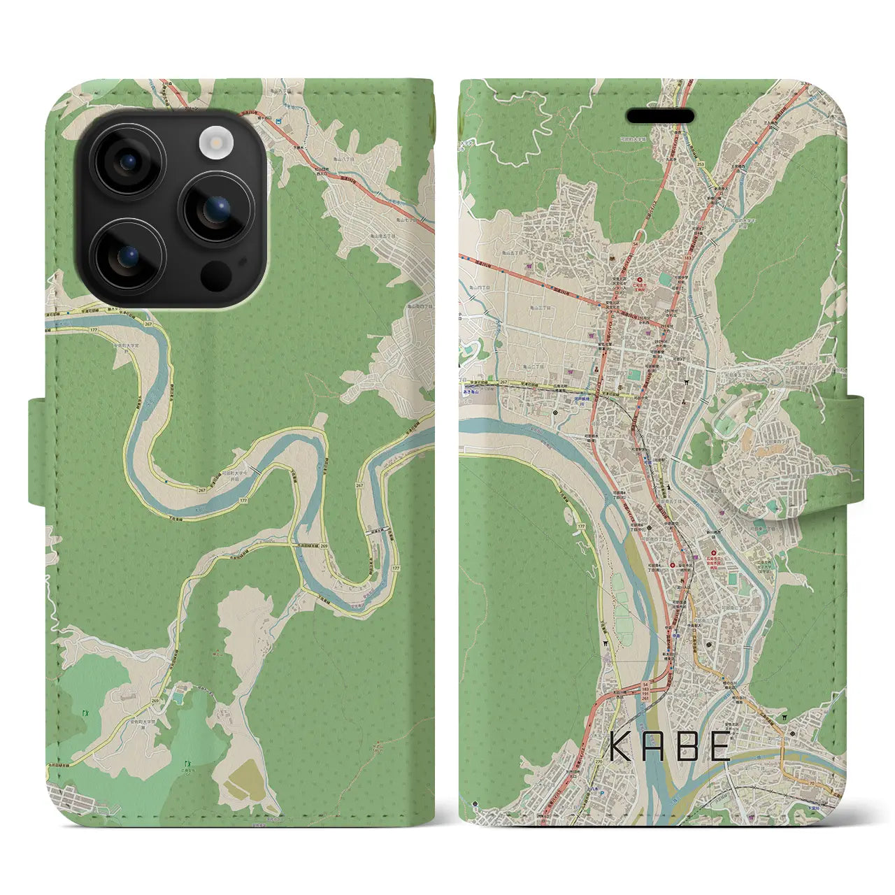 【可部(広島県)】地図柄iPhoneケース(手帳タイプ)ナチュラル・iPhone 16 用