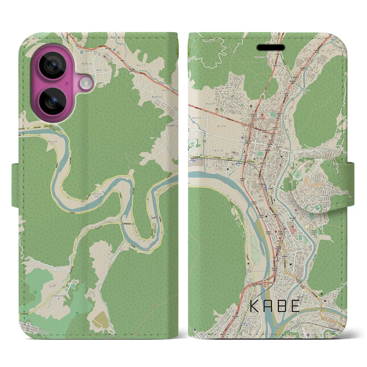 【可部(広島県)】地図柄iPhoneケース(手帳タイプ)ナチュラル・iPhone 16 Pro 用