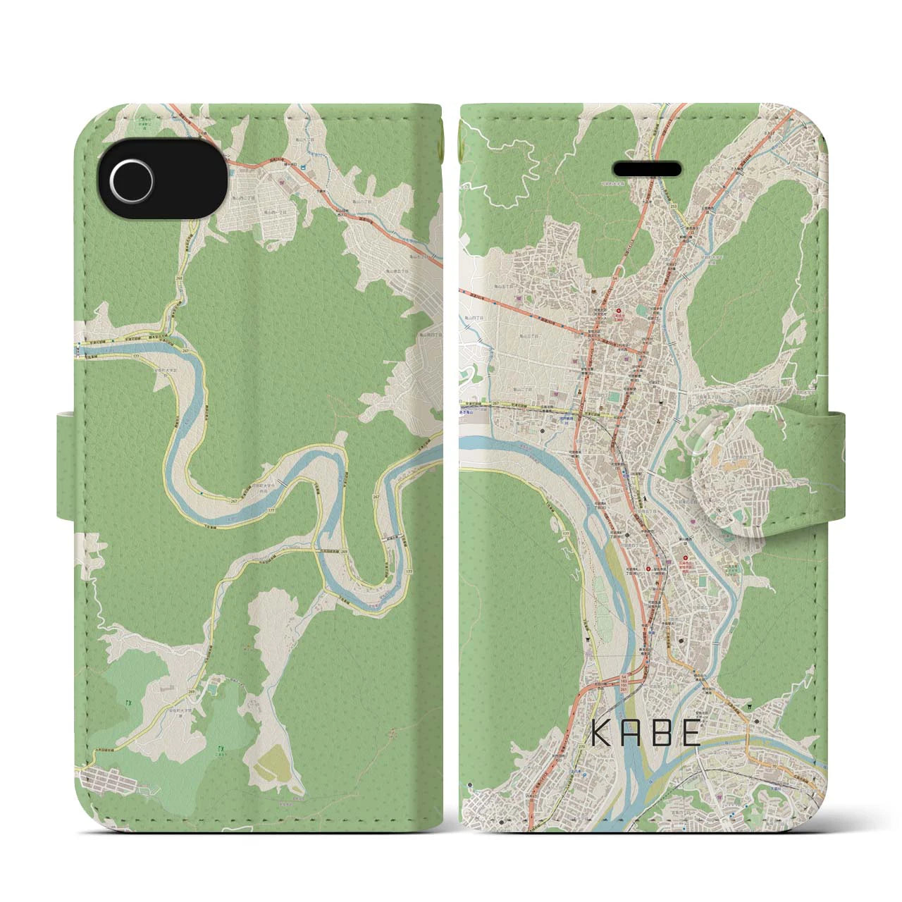 【可部(広島県)】地図柄iPhoneケース(手帳タイプ)ナチュラル・iPhone SE(第3 / 第2世代) / 8 / 7 / 6s / 6 用