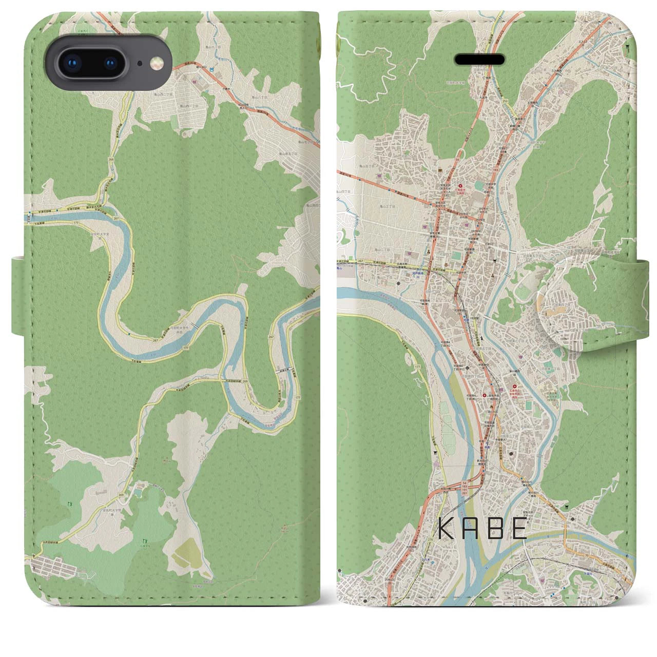 【可部(広島県)】地図柄iPhoneケース(手帳タイプ)ナチュラル・iPhone 8Plus /7Plus / 6sPlus / 6Plus 用