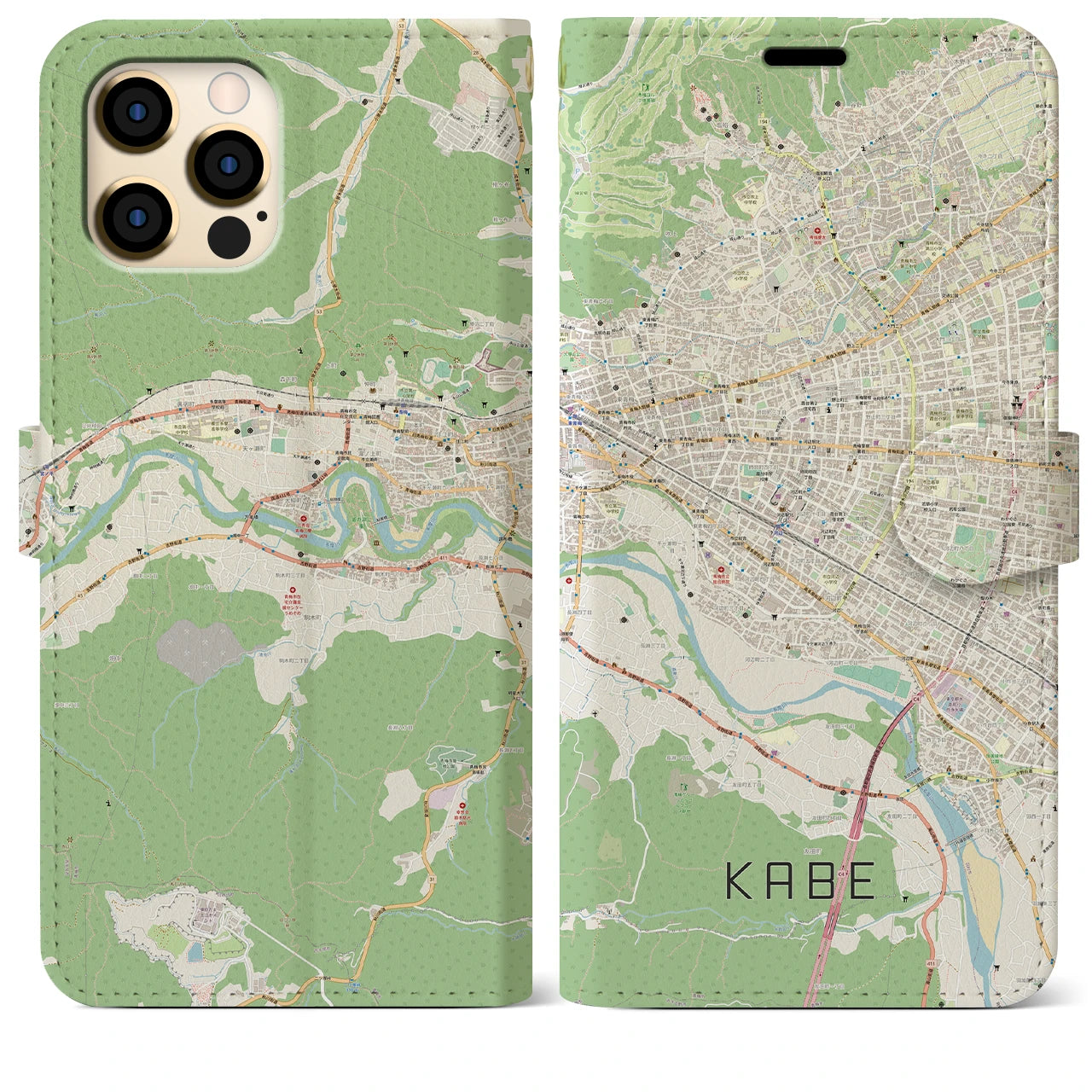 【河辺(東京都)】地図柄iPhoneケース(手帳タイプ)ナチュラル・iPhone 12 Pro Max 用