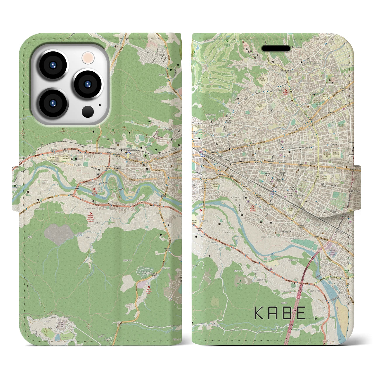 【河辺(東京都)】地図柄iPhoneケース(手帳タイプ)ナチュラル・iPhone 13 Pro 用