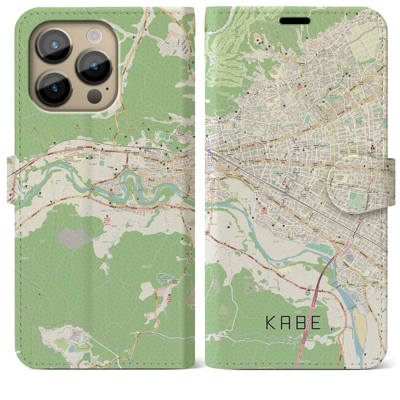 【河辺(東京都)】地図柄iPhoneケース(手帳タイプ)ナチュラル・iPhone 14 Pro Max 用
