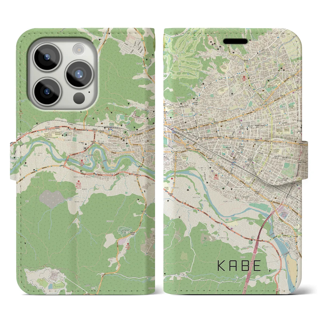 【河辺(東京都)】地図柄iPhoneケース(手帳タイプ)ナチュラル・iPhone 15 Pro 用