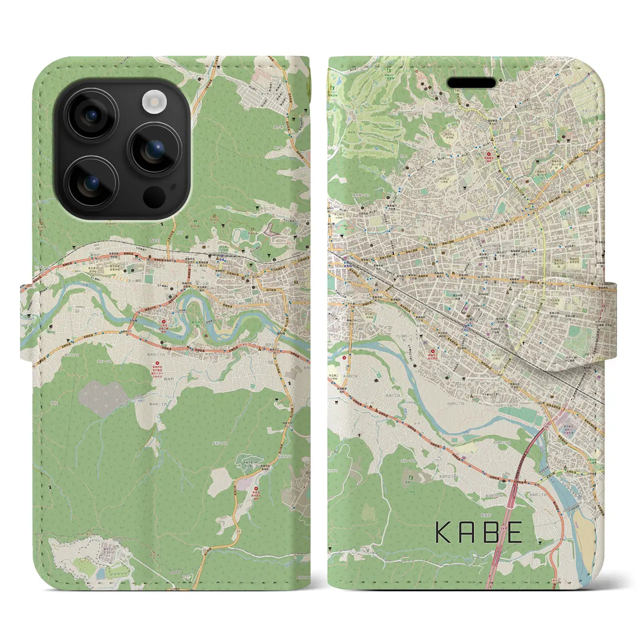 【河辺(東京都)】地図柄iPhoneケース(手帳タイプ)ナチュラル・iPhone 16 用