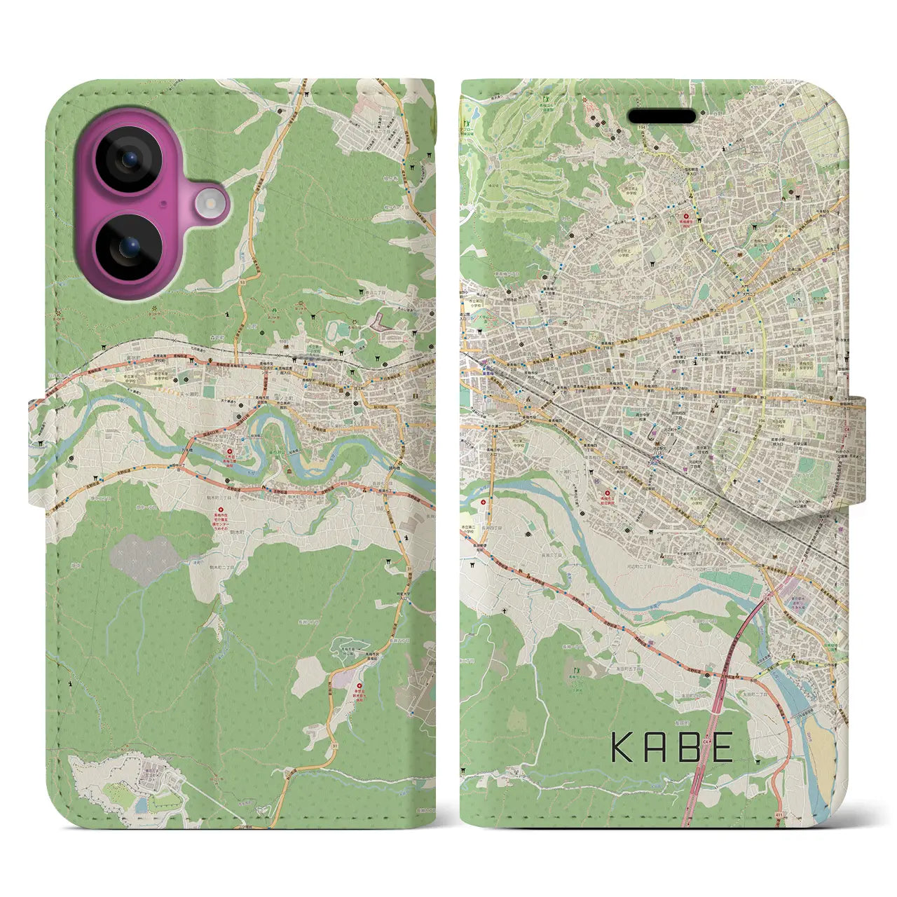 【河辺(東京都)】地図柄iPhoneケース(手帳タイプ)ナチュラル・iPhone 16 Pro 用
