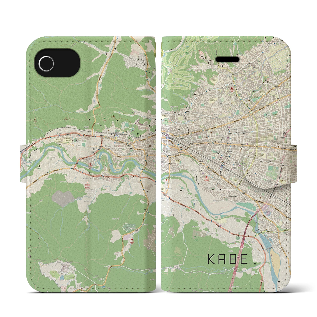 【河辺(東京都)】地図柄iPhoneケース(手帳タイプ)ナチュラル・iPhone SE(第3 / 第2世代) / 8 / 7 / 6s / 6 用
