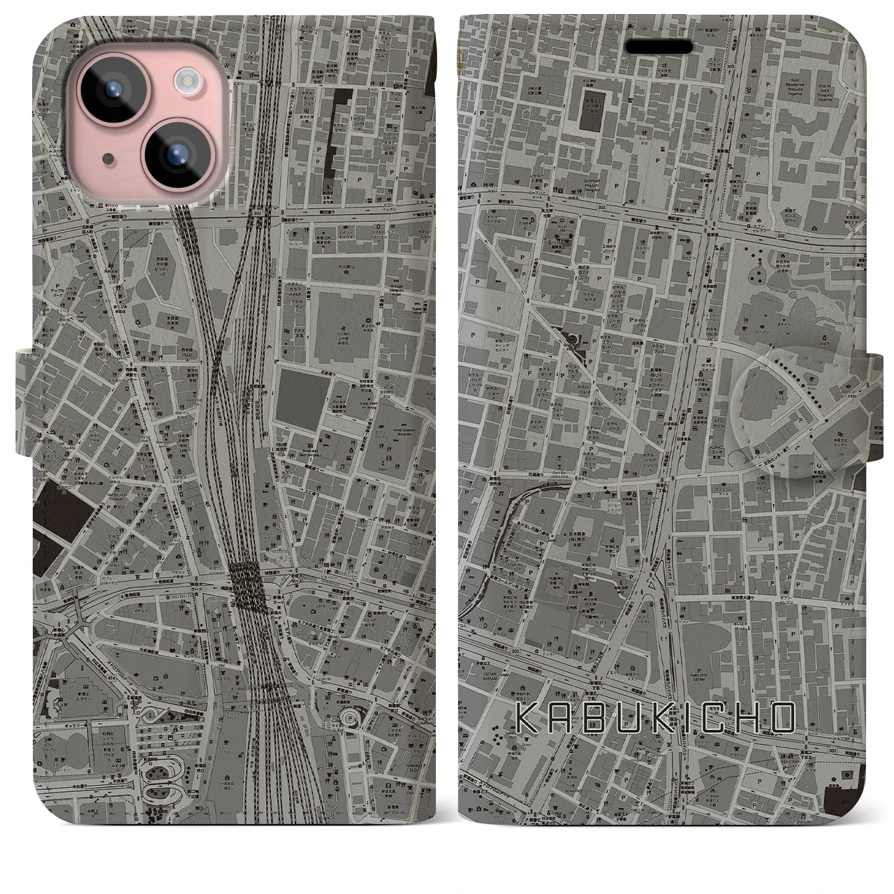【歌舞伎町(東京都)】地図柄iPhoneケース(手帳タイプ)