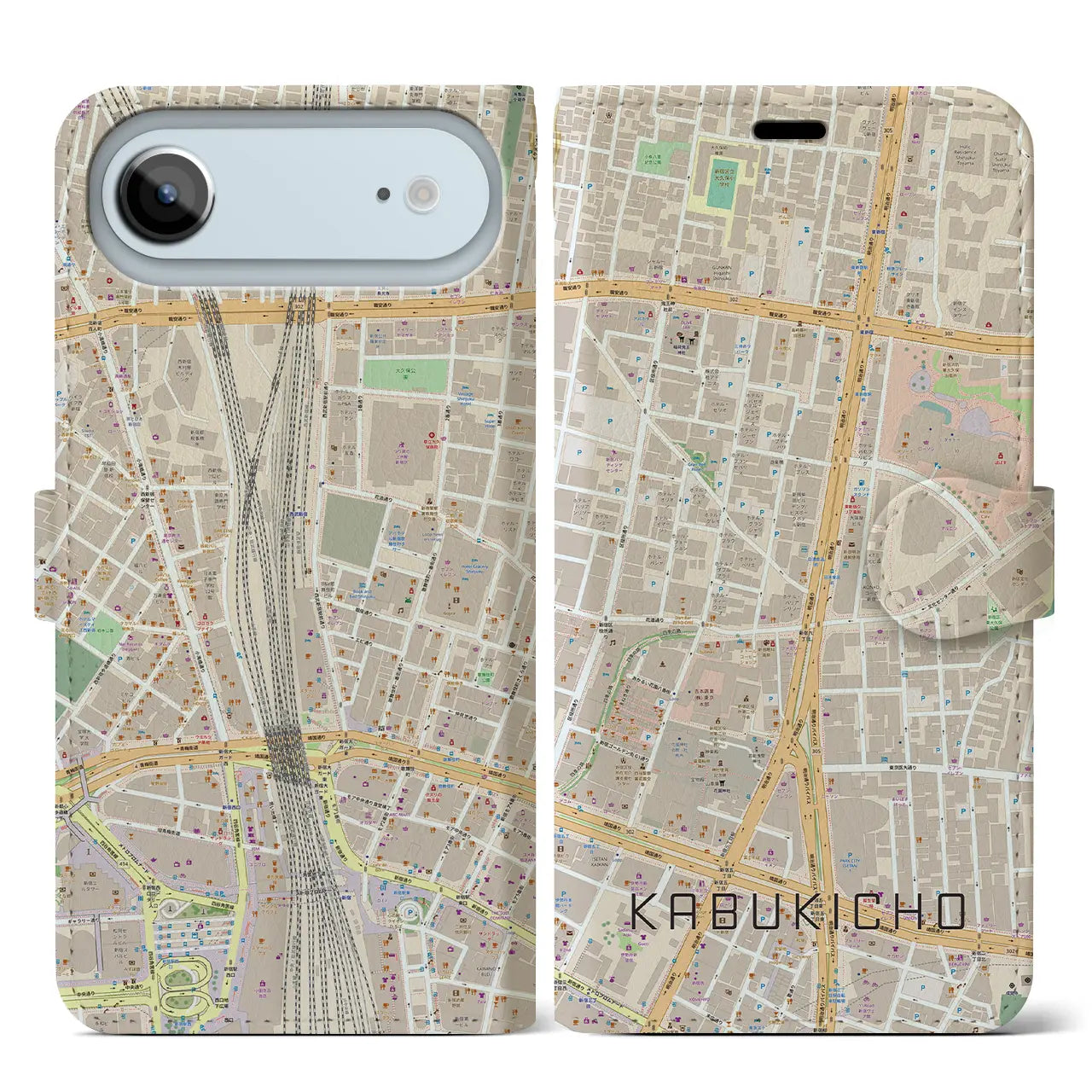 【歌舞伎町(東京都)】地図柄iPhoneケース(手帳タイプ)モノトーン・iPhone 17 Pro Max 用