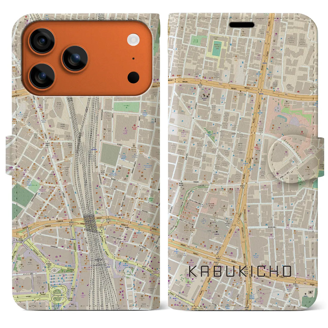 【歌舞伎町(東京都)】地図柄iPhoneケース(手帳タイプ)ナチュラル・iPhone 17 Pro Max 用