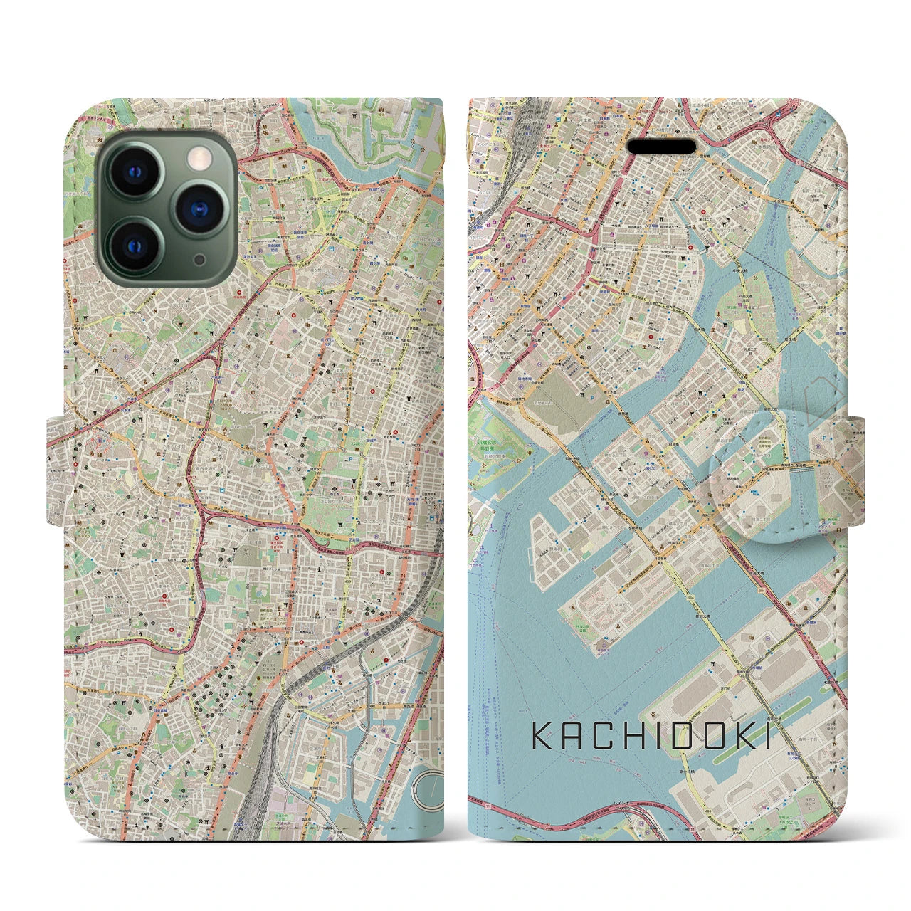 【勝どき(東京都)】地図柄iPhoneケース(手帳タイプ)ナチュラル・iPhone 11 Pro 用