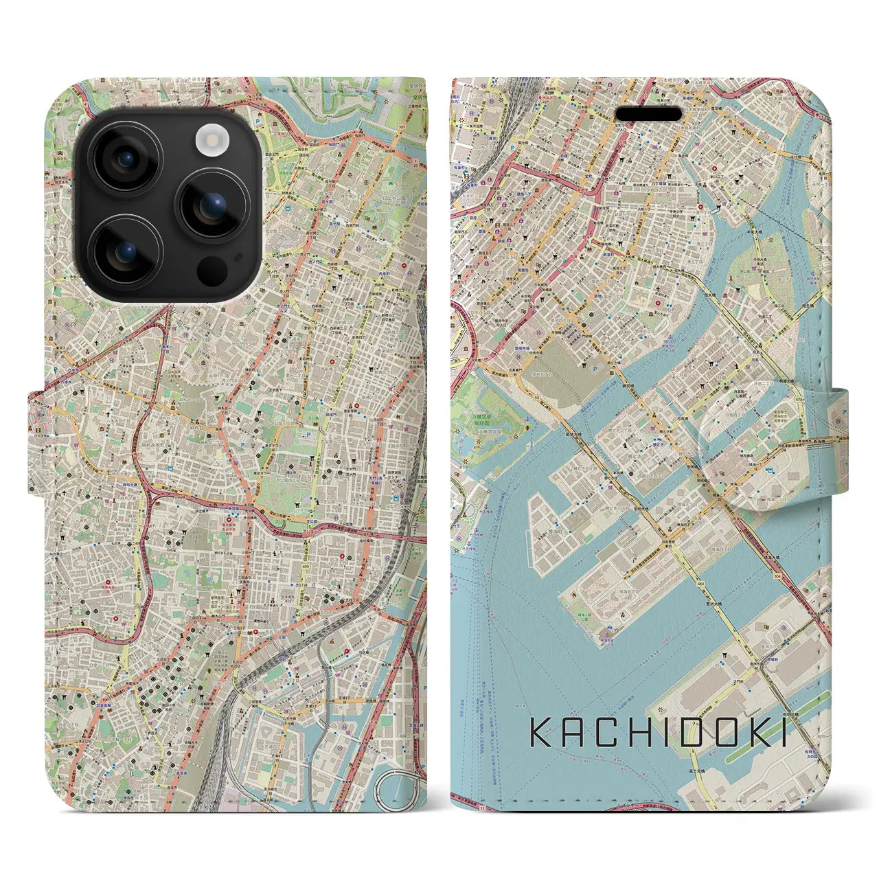 【勝どき(東京都)】地図柄iPhoneケース(手帳タイプ)ナチュラル・iPhone 16 用