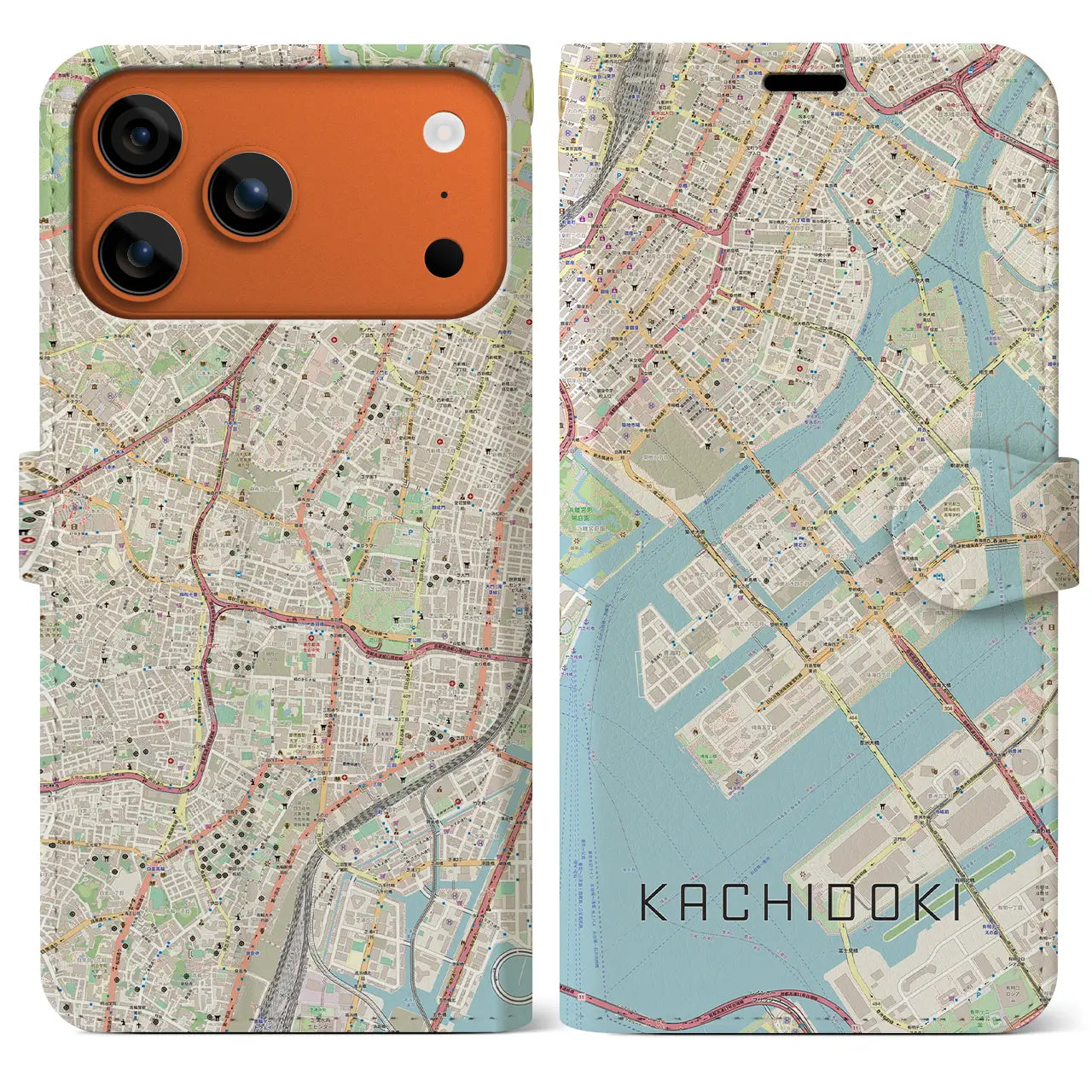 【勝どき(東京都)】地図柄iPhoneケース(手帳タイプ)ナチュラル・iPhone 17 Pro Max 用