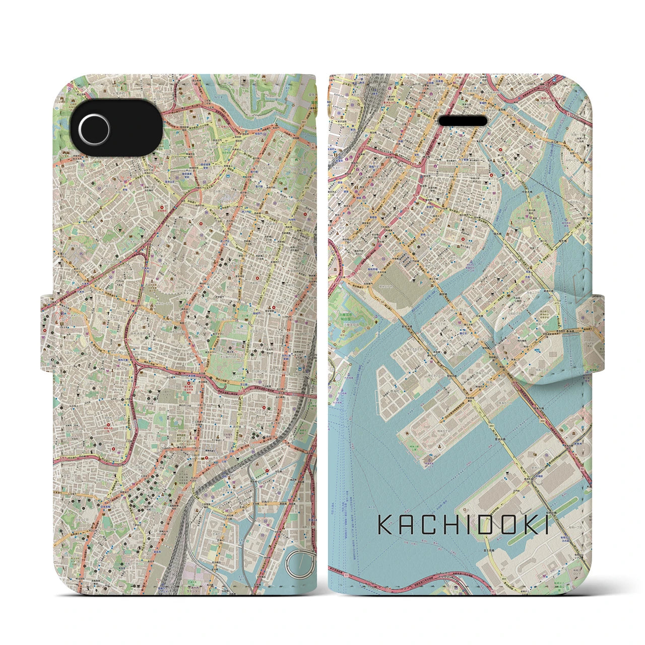 【勝どき(東京都)】地図柄iPhoneケース(手帳タイプ)ナチュラル・iPhone SE(第3 / 第2世代) / 8 / 7 / 6s / 6 用