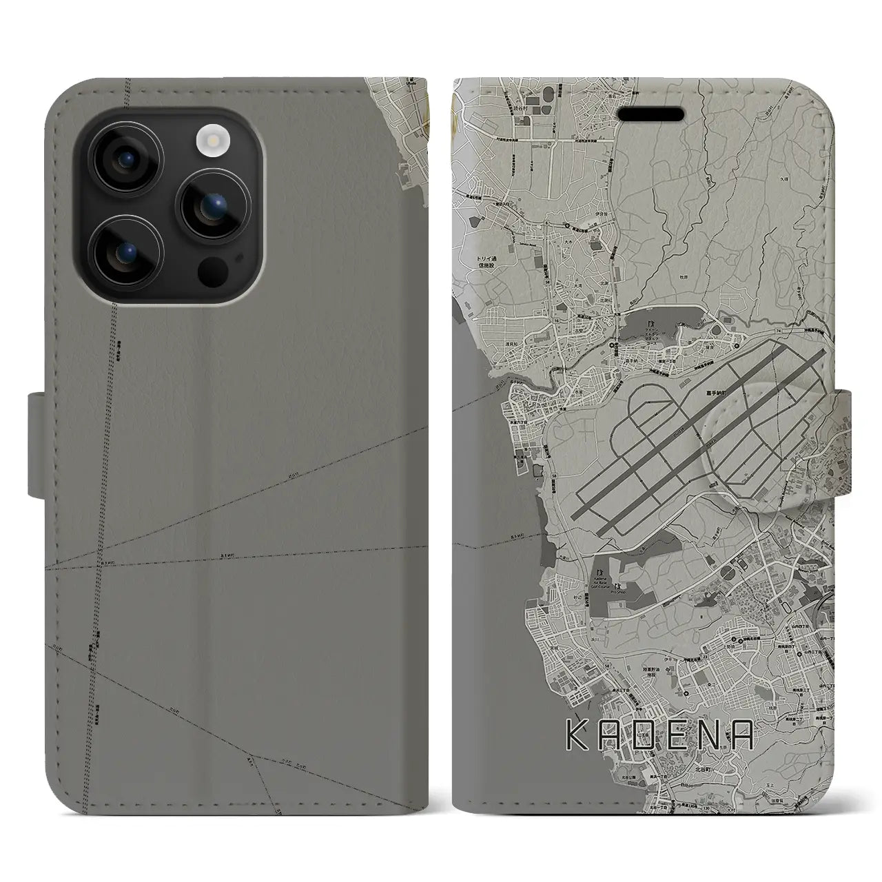 【嘉手納(沖縄県)】地図柄iPhoneケース(手帳タイプ)モノトーン・iPhone 16 用