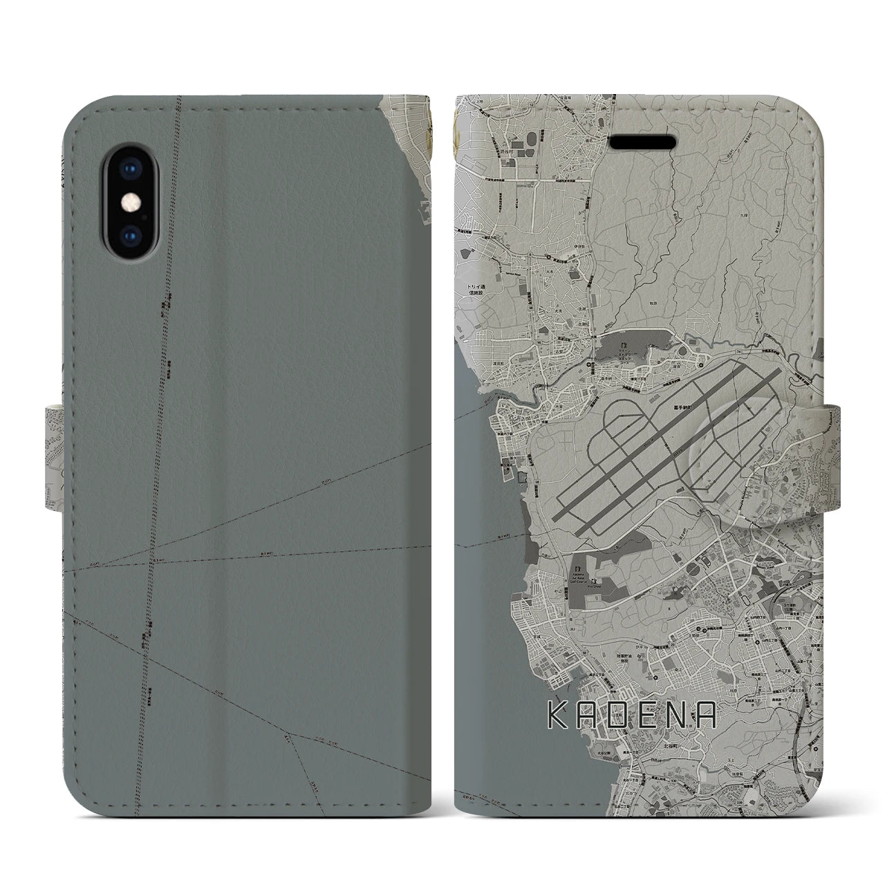 【嘉手納(沖縄県)】地図柄iPhoneケース(手帳タイプ)モノトーン・iPhone XS / X 用