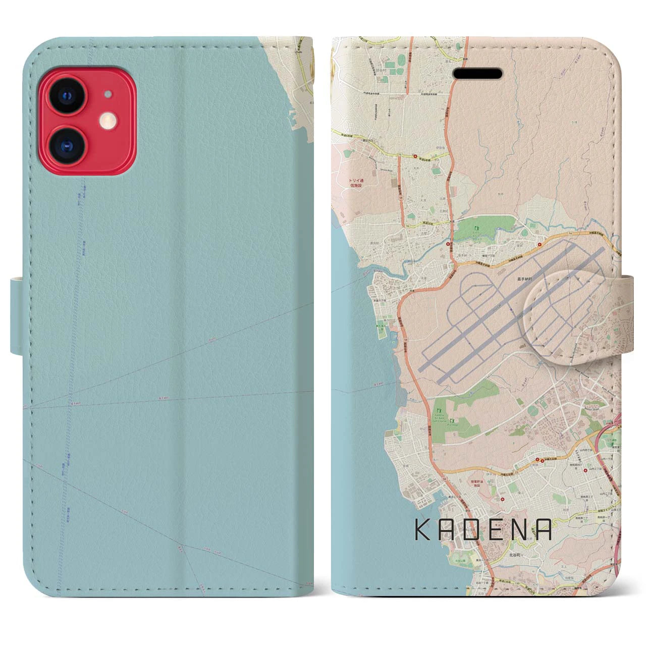 【嘉手納(沖縄県)】地図柄iPhoneケース(手帳タイプ)ナチュラル・iPhone 11 用