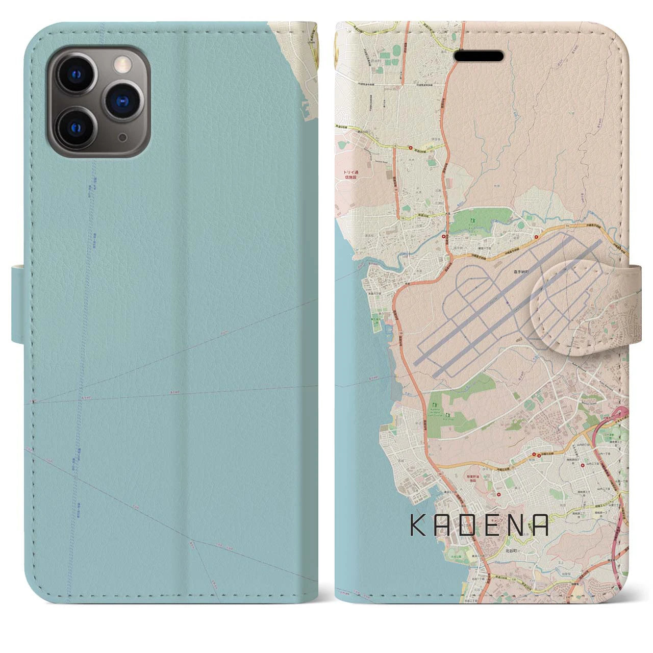 【嘉手納(沖縄県)】地図柄iPhoneケース(手帳タイプ)ナチュラル・iPhone 11 Pro Max 用