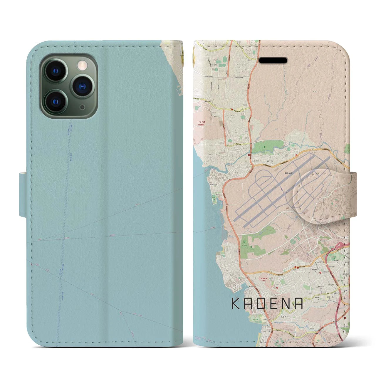【嘉手納(沖縄県)】地図柄iPhoneケース(手帳タイプ)ナチュラル・iPhone 11 Pro 用