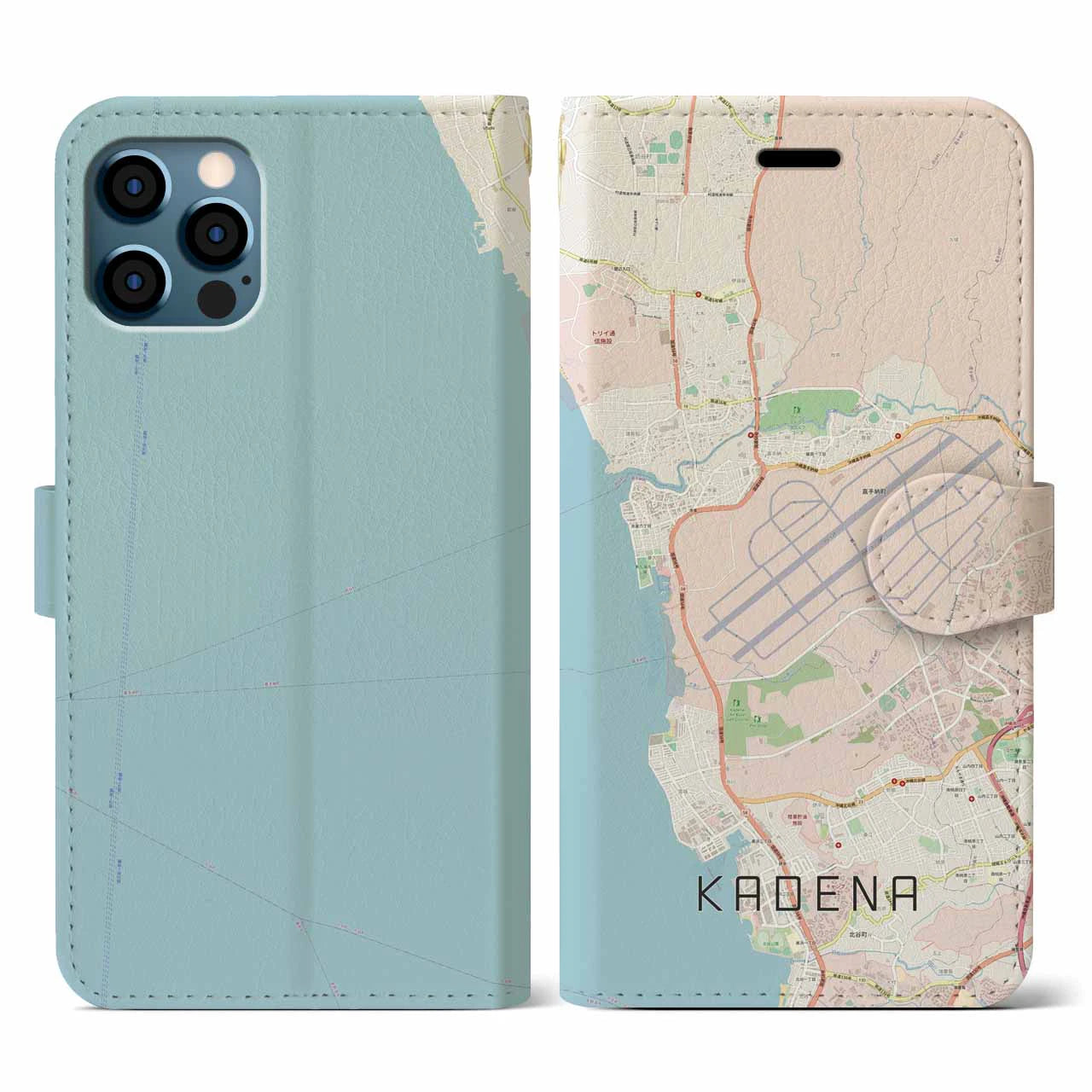 【嘉手納(沖縄県)】地図柄iPhoneケース(手帳タイプ)ナチュラル・iPhone 12 / 12 Pro 用