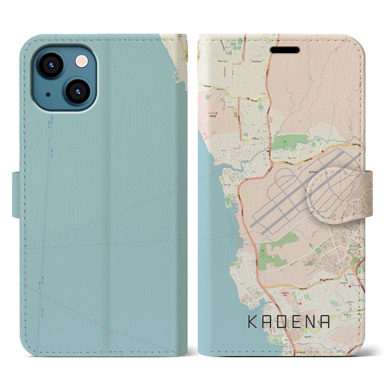 【嘉手納(沖縄県)】地図柄iPhoneケース(手帳タイプ)ナチュラル・iPhone 13 用