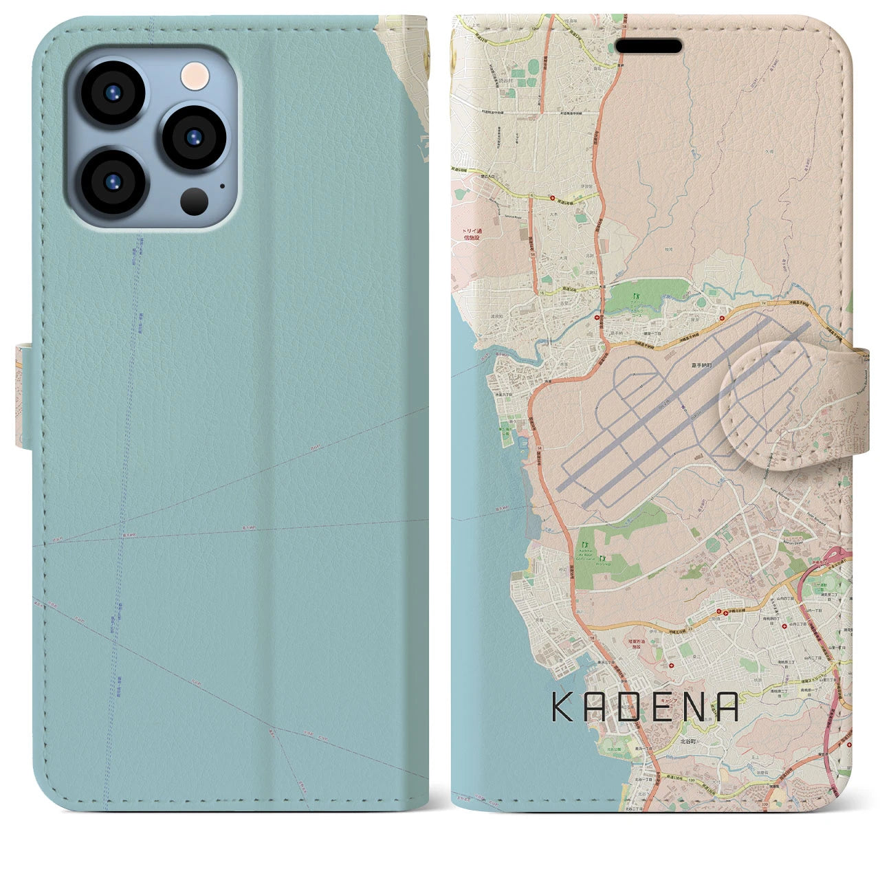 【嘉手納(沖縄県)】地図柄iPhoneケース(手帳タイプ)ナチュラル・iPhone 13 Pro Max 用