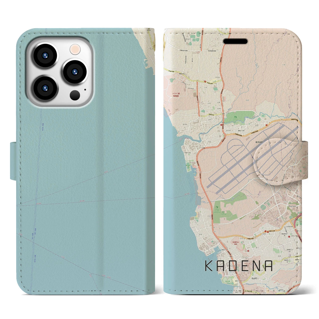 【嘉手納(沖縄県)】地図柄iPhoneケース(手帳タイプ)ナチュラル・iPhone 13 Pro 用