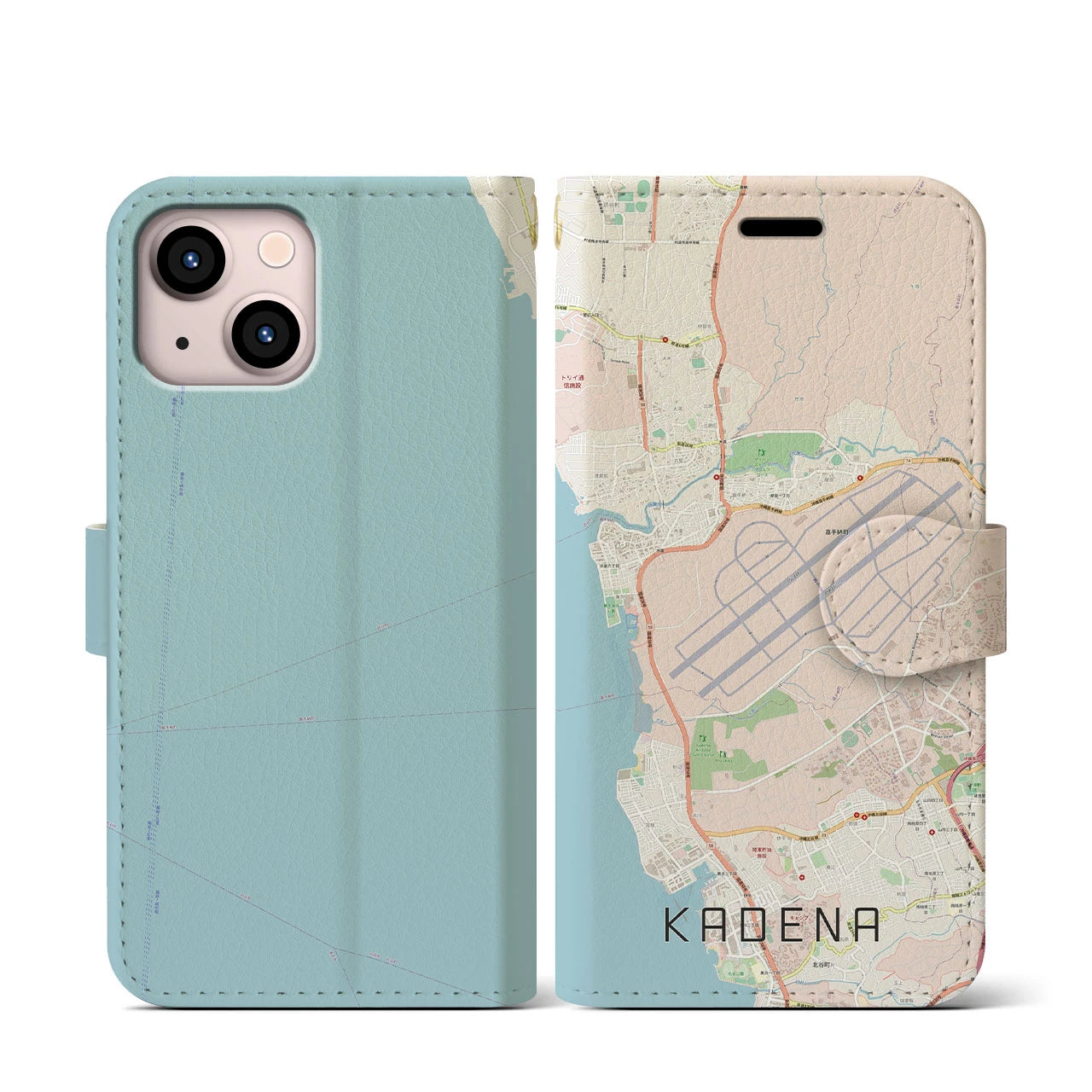 【嘉手納(沖縄県)】地図柄iPhoneケース(手帳タイプ)ナチュラル・iPhone 13 mini 用