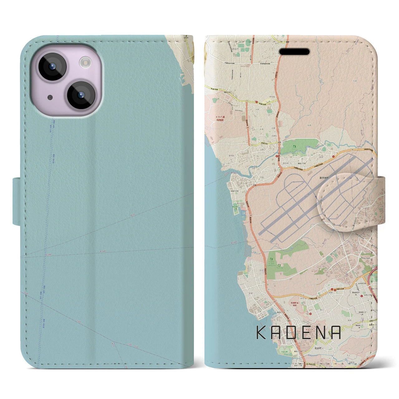 【嘉手納(沖縄県)】地図柄iPhoneケース(手帳タイプ)ナチュラル・iPhone 14 用