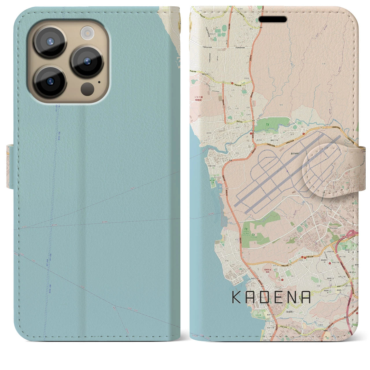 【嘉手納(沖縄県)】地図柄iPhoneケース(手帳タイプ)ナチュラル・iPhone 14 Pro Max 用