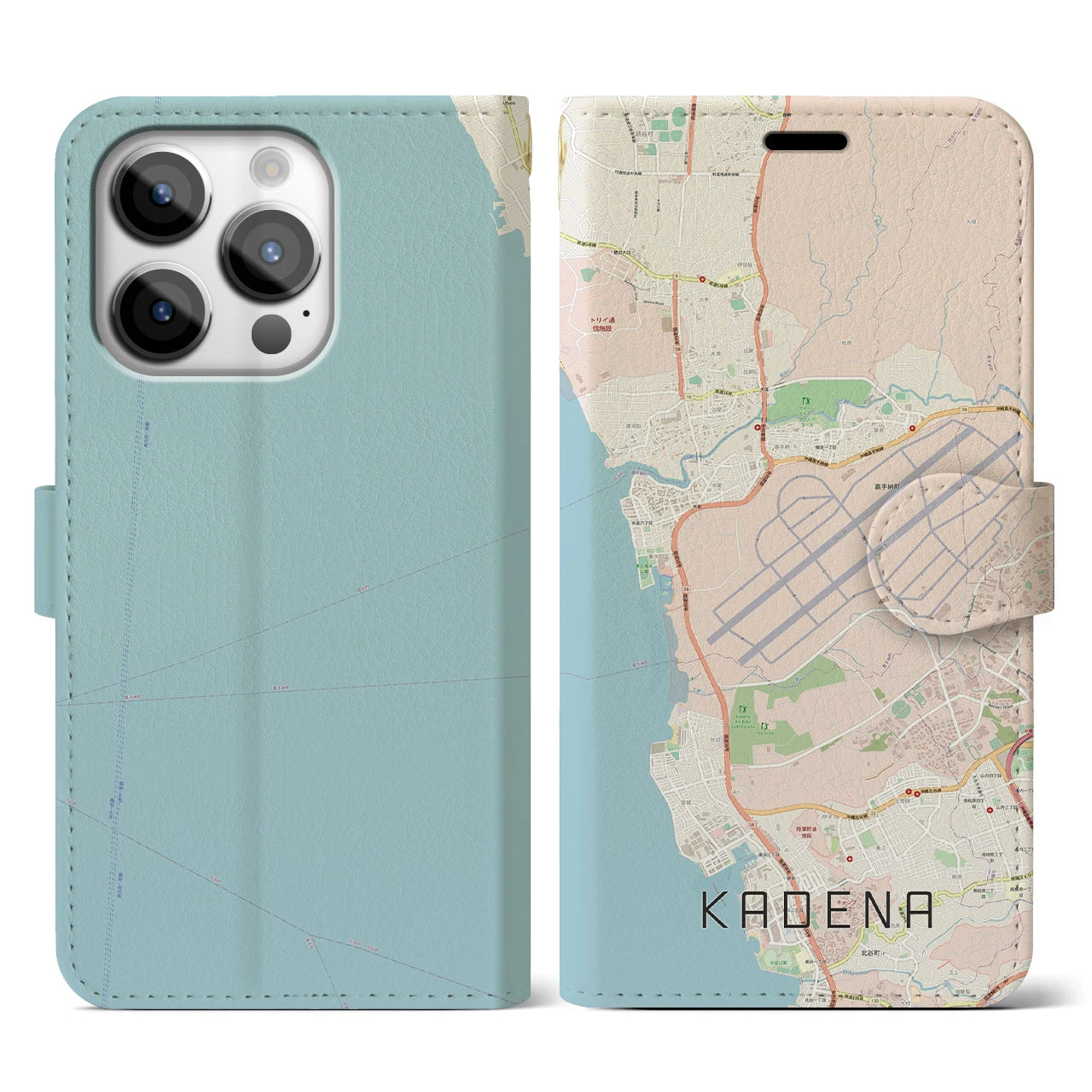 【嘉手納(沖縄県)】地図柄iPhoneケース(手帳タイプ)ナチュラル・iPhone 14 Pro 用