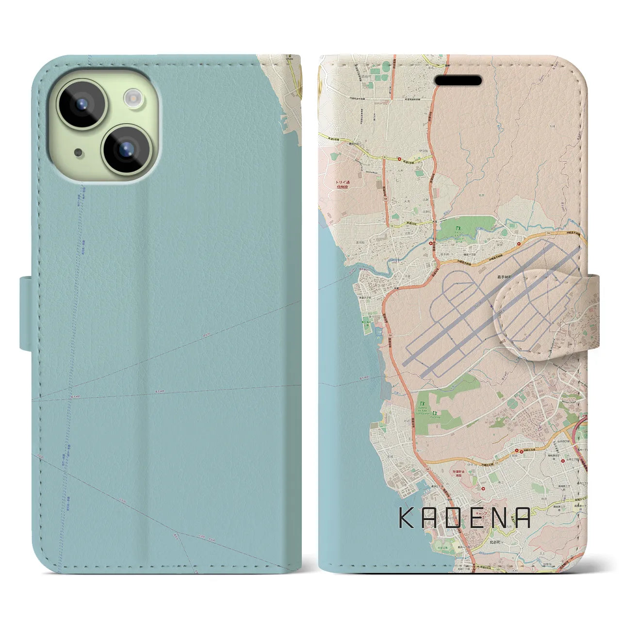 【嘉手納(沖縄県)】地図柄iPhoneケース(手帳タイプ)ナチュラル・iPhone 15 用