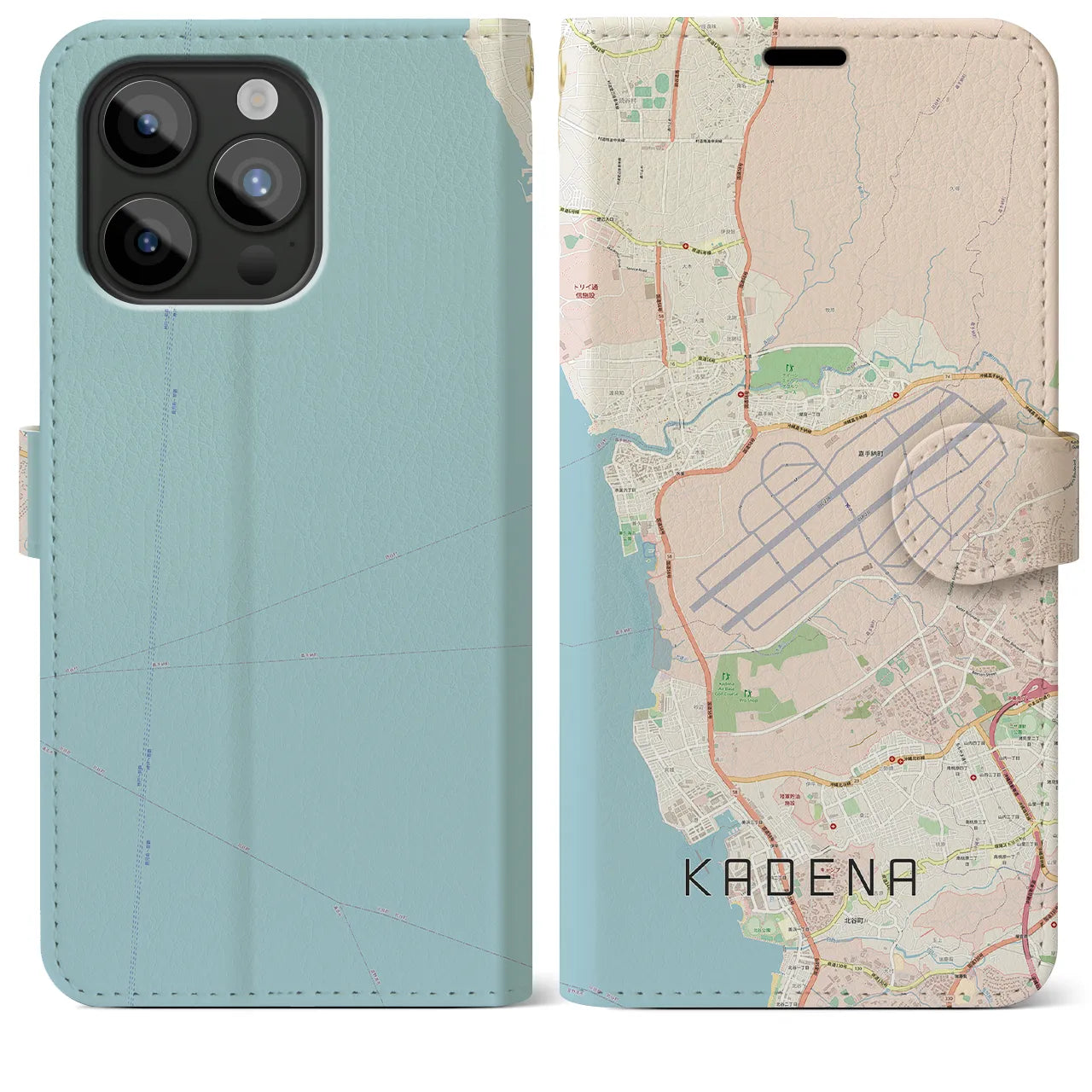 【嘉手納(沖縄県)】地図柄iPhoneケース(手帳タイプ)ナチュラル・iPhone 15 Pro Max 用