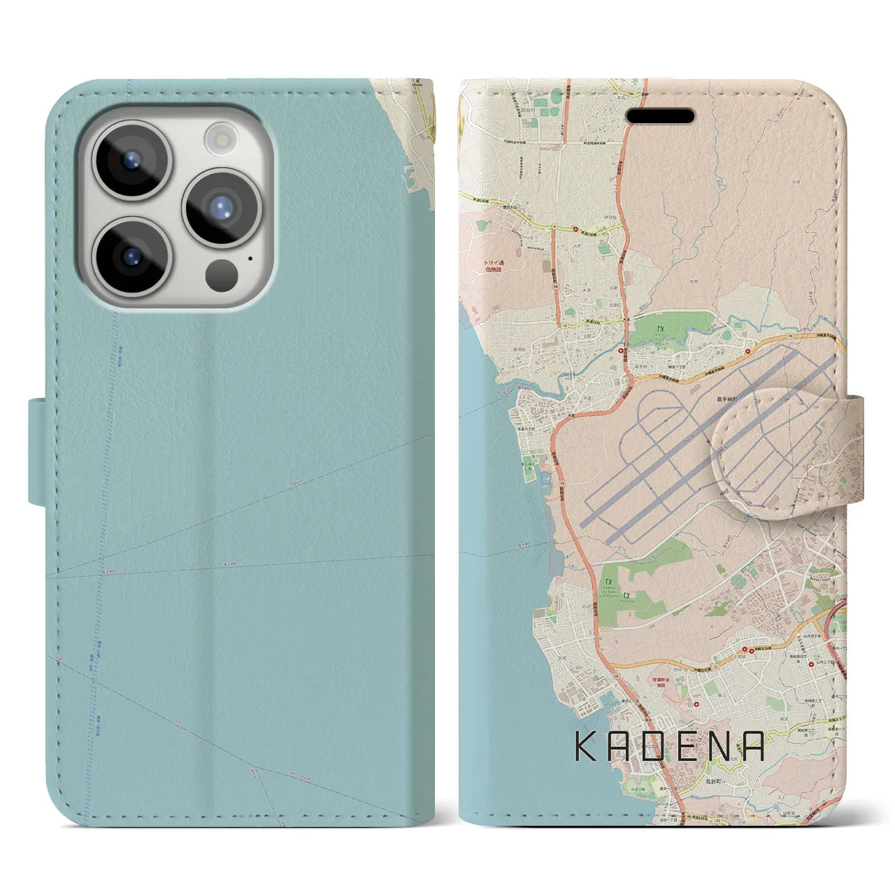 【嘉手納(沖縄県)】地図柄iPhoneケース(手帳タイプ)ナチュラル・iPhone 15 Pro 用
