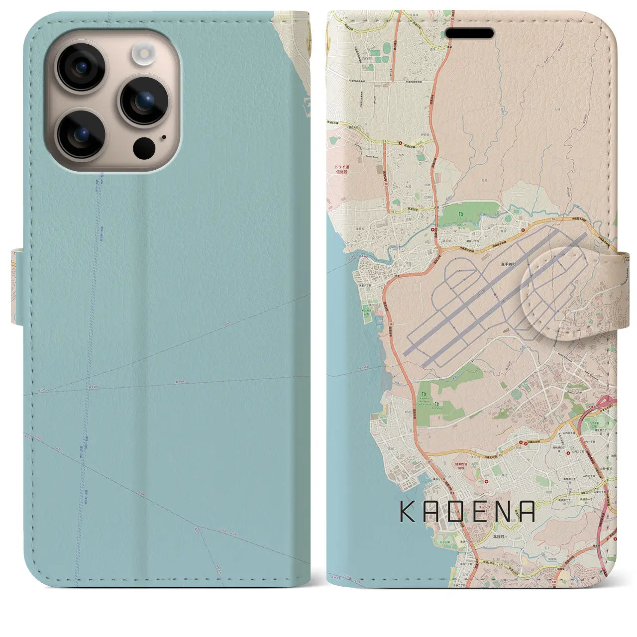 【嘉手納(沖縄県)】地図柄iPhoneケース(手帳タイプ)ナチュラル・iPhone 16 Plus 用