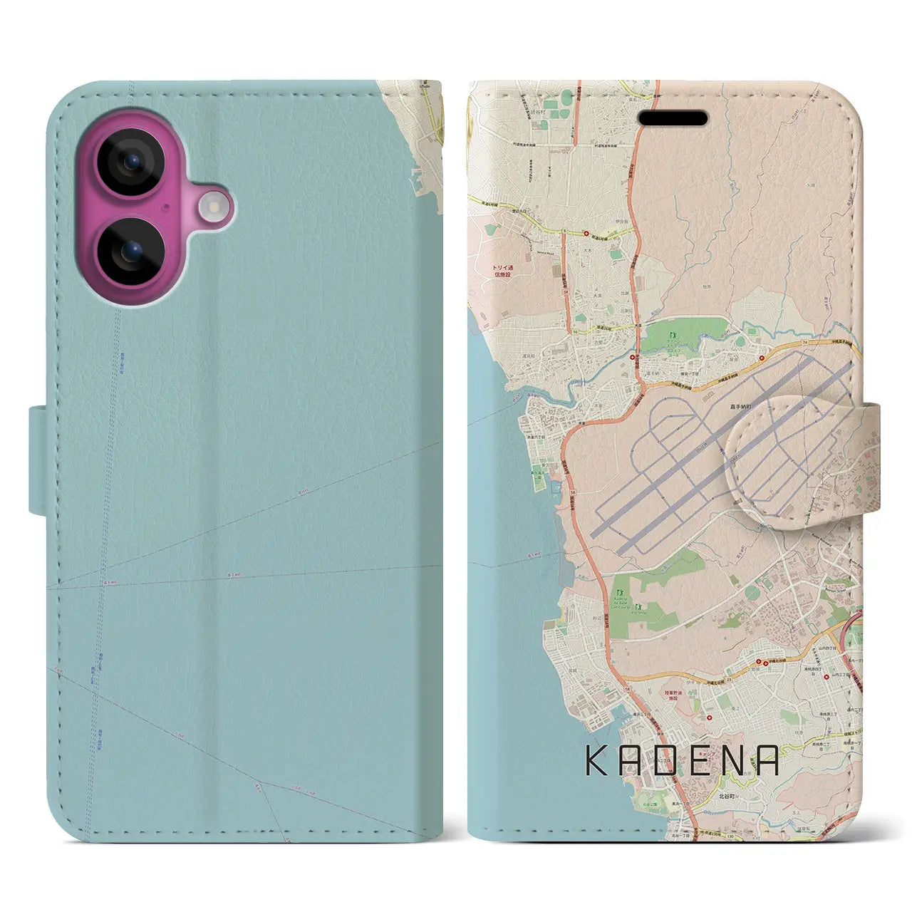 【嘉手納(沖縄県)】地図柄iPhoneケース(手帳タイプ)ナチュラル・iPhone 16 Pro 用