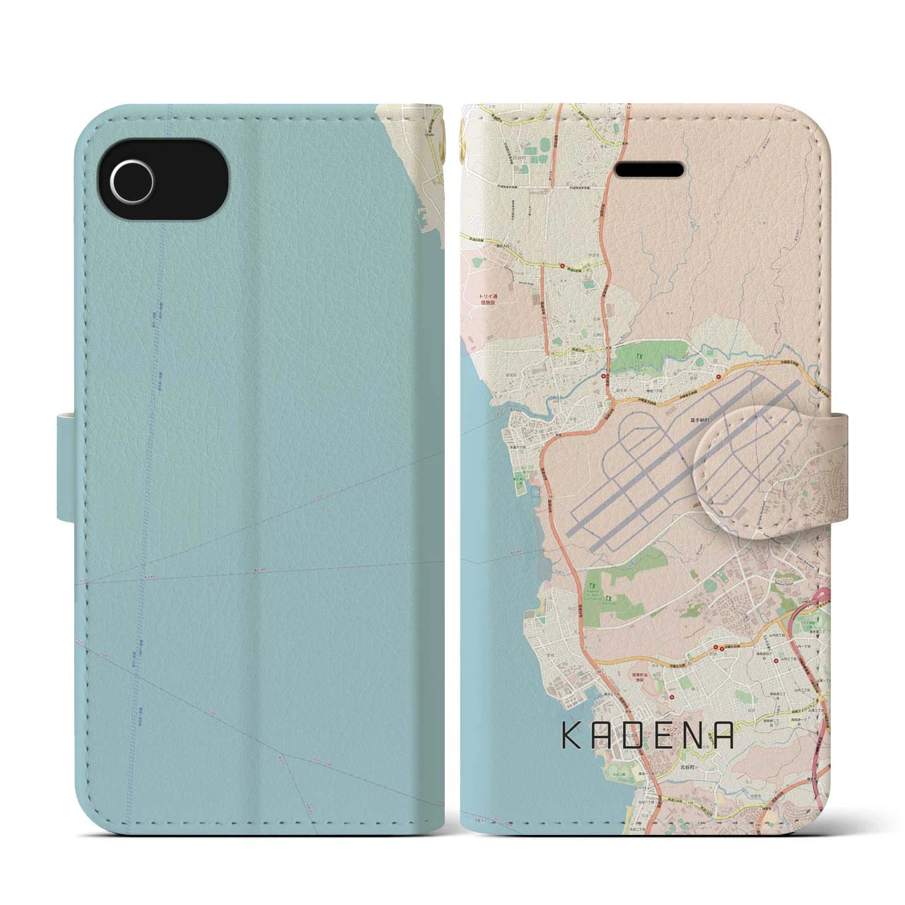 【嘉手納(沖縄県)】地図柄iPhoneケース(手帳タイプ)ナチュラル・iPhone SE(第3 / 第2世代) / 8 / 7 / 6s / 6 用