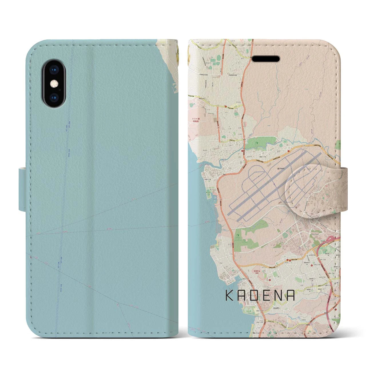 【嘉手納(沖縄県)】地図柄iPhoneケース(手帳タイプ)ナチュラル・iPhone XS / X 用