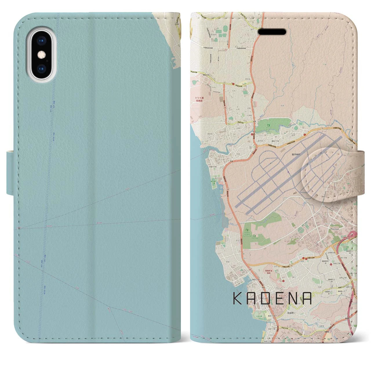 【嘉手納(沖縄県)】地図柄iPhoneケース(手帳タイプ)ナチュラル・iPhone XS Max 用