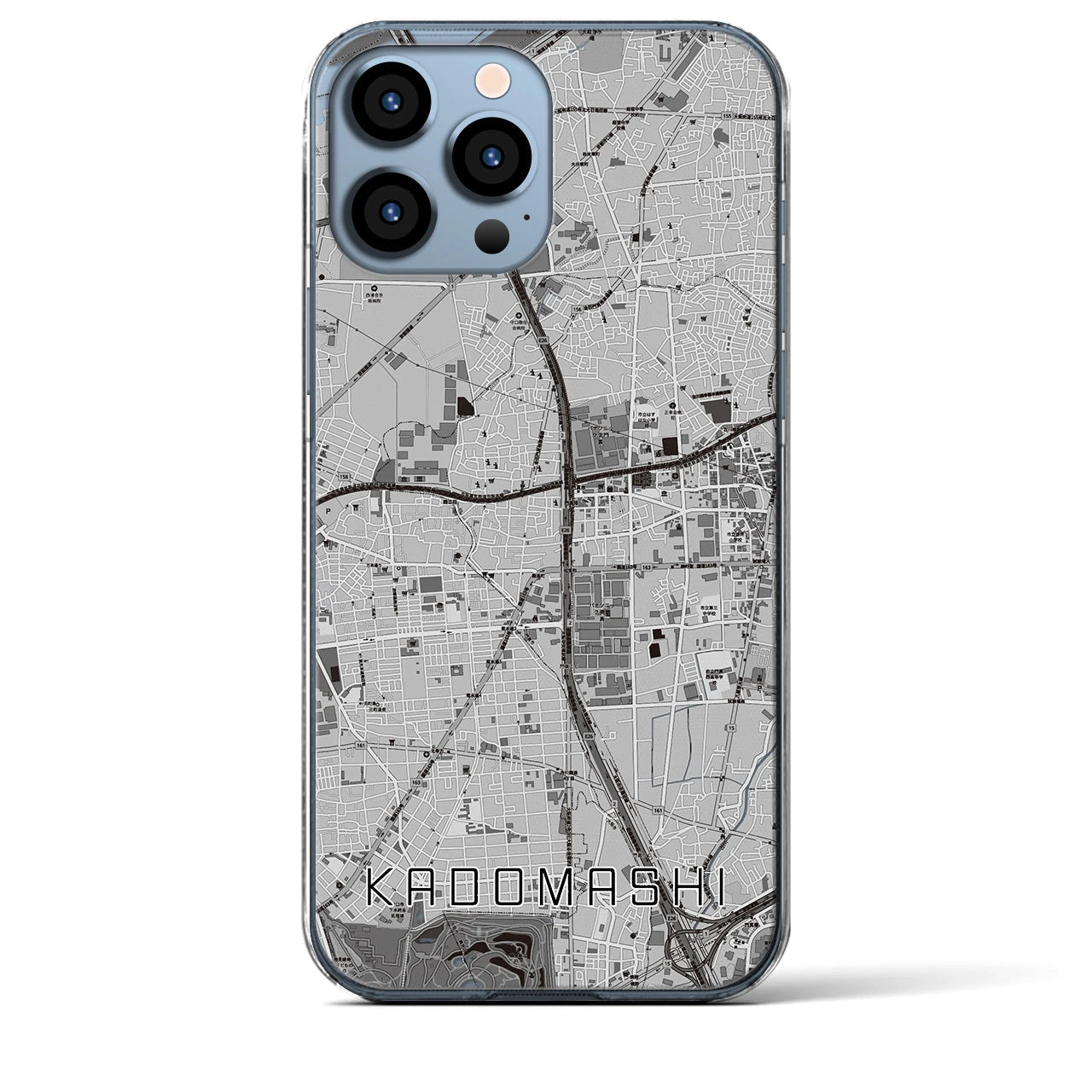 【門真市(大阪府)】地図柄iPhoneケース(クリアタイプ)モノトーン・iPhone 13 Pro Max 用