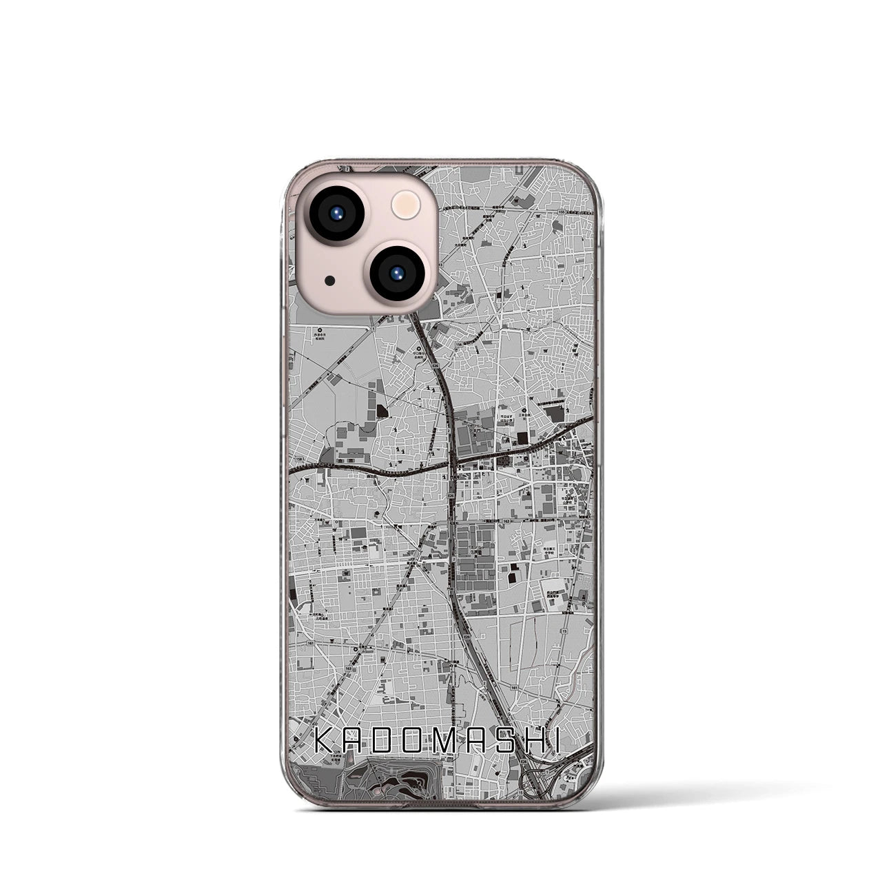 【門真市(大阪府)】地図柄iPhoneケース(クリアタイプ)モノトーン・iPhone 13 mini 用