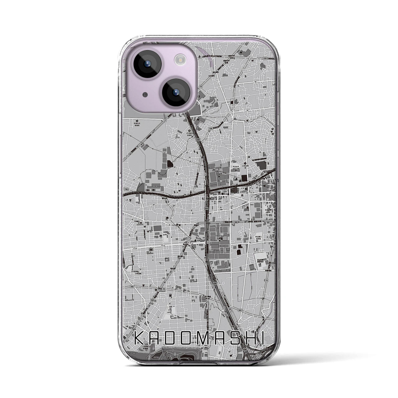 【門真市(大阪府)】地図柄iPhoneケース(クリアタイプ)モノトーン・iPhone 14 用