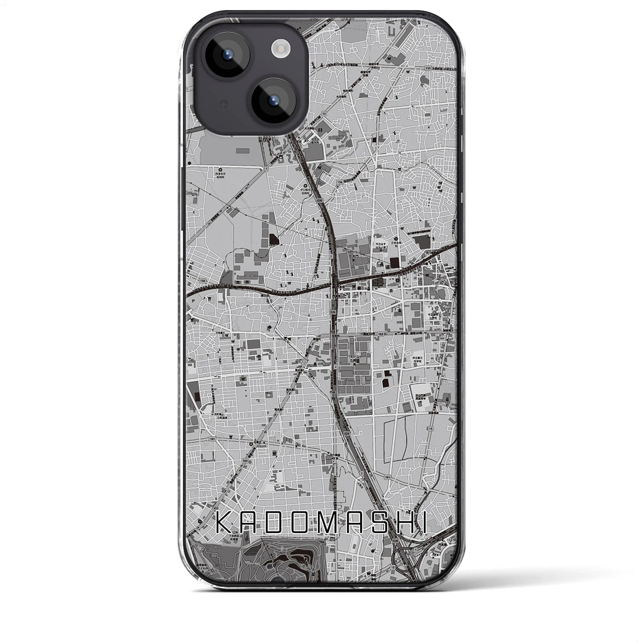 【門真市(大阪府)】地図柄iPhoneケース(クリアタイプ)モノトーン・iPhone 14 Plus 用