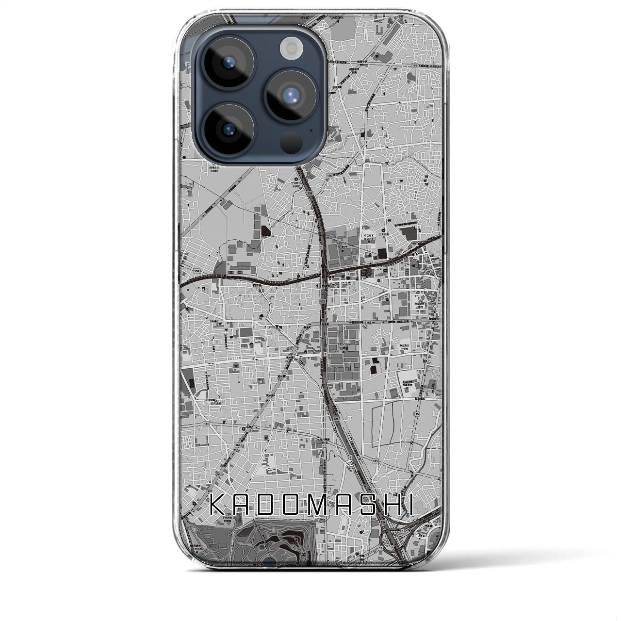 【門真市(大阪府)】地図柄iPhoneケース(クリアタイプ)モノトーン・iPhone 15 Pro Max 用