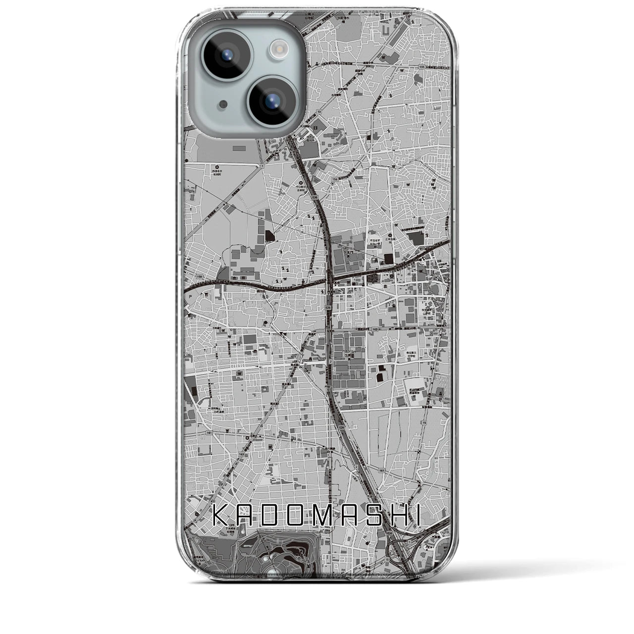 【門真市(大阪府)】地図柄iPhoneケース(クリアタイプ)モノトーン・iPhone 15 Plus 用