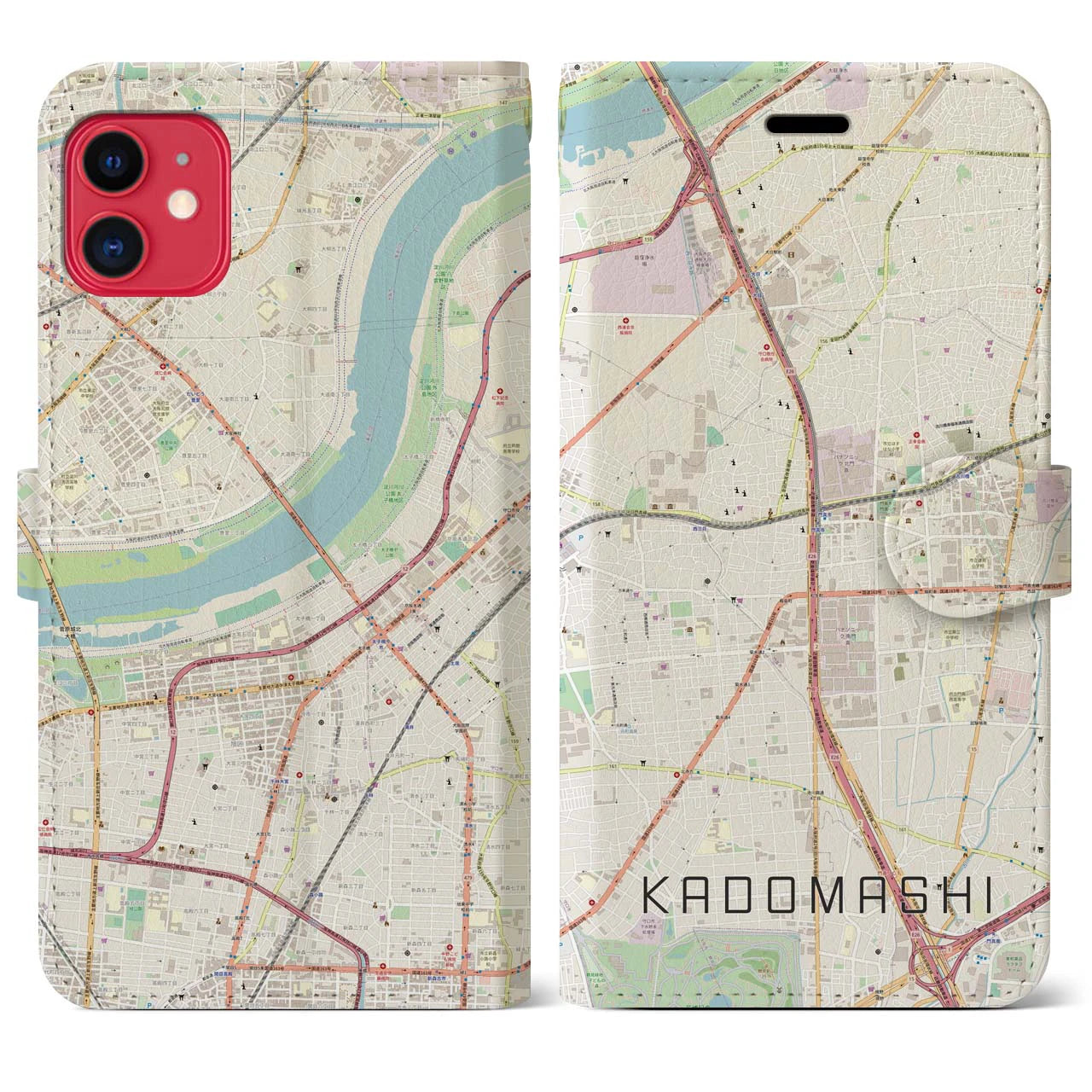 【門真市(大阪府)】地図柄iPhoneケース(手帳タイプ)ナチュラル・iPhone 11 用