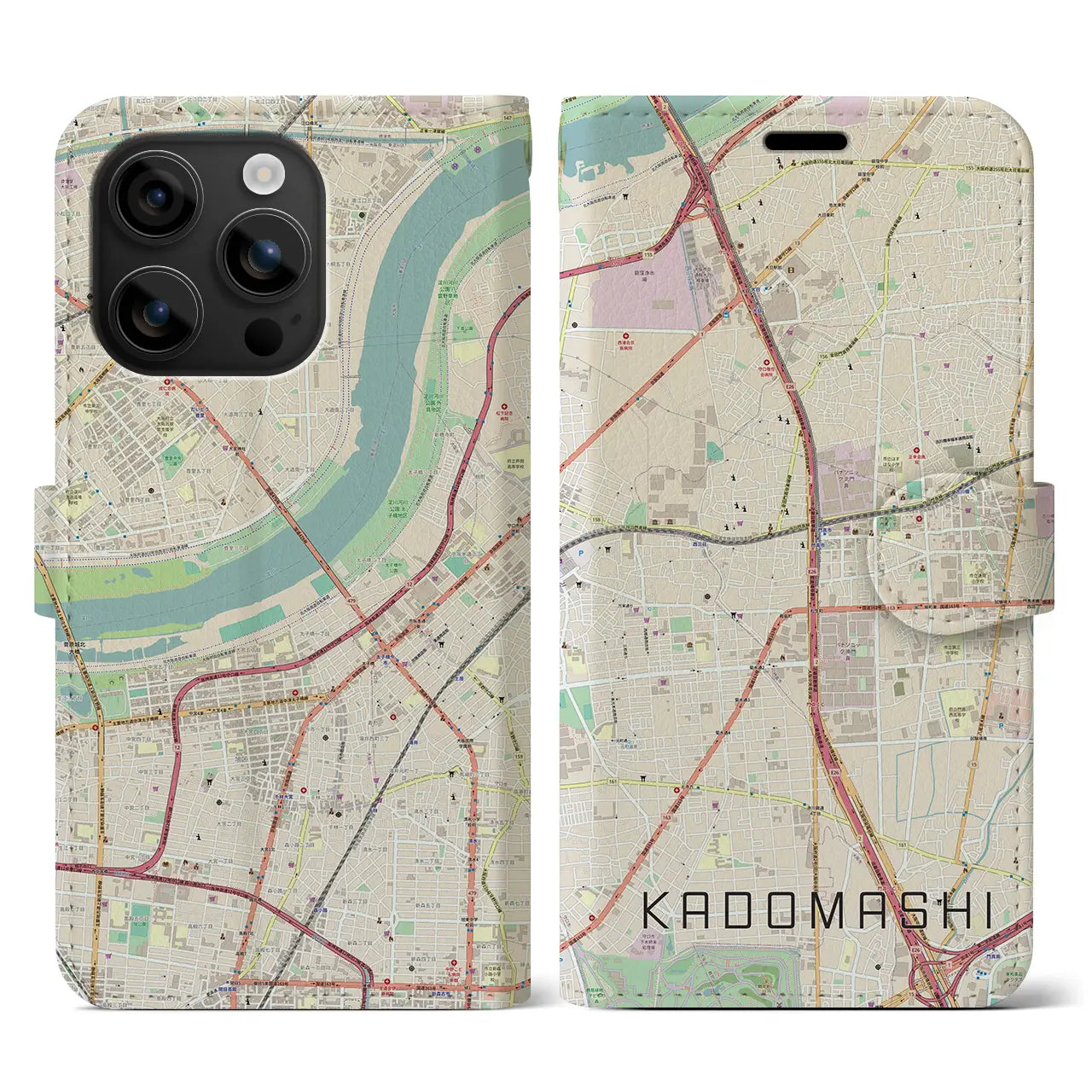 【門真市(大阪府)】地図柄iPhoneケース(手帳タイプ)ナチュラル・iPhone 16 用