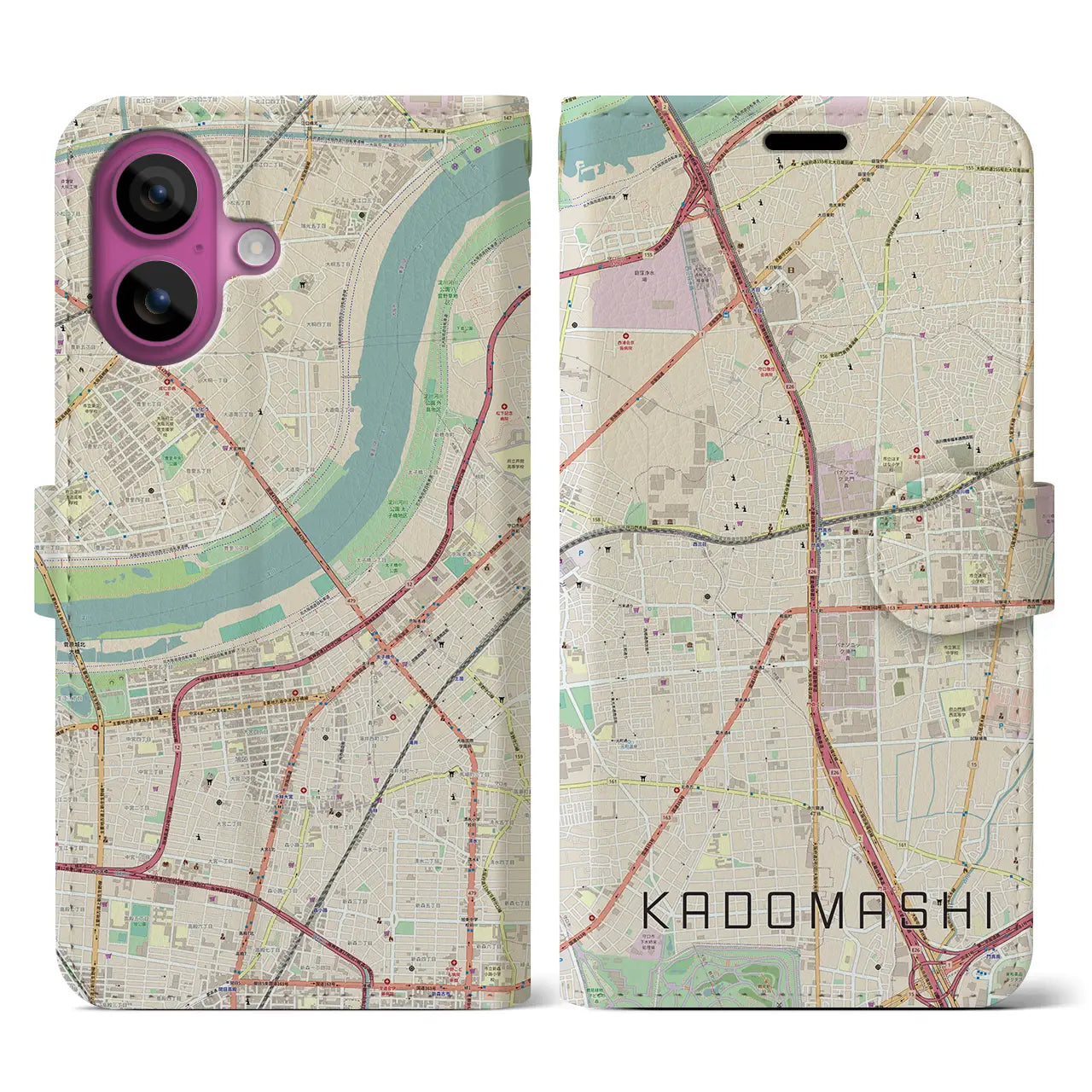 【門真市(大阪府)】地図柄iPhoneケース(手帳タイプ)ナチュラル・iPhone 16 Pro 用