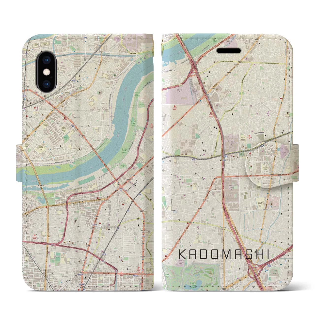 【門真市(大阪府)】地図柄iPhoneケース(手帳タイプ)ナチュラル・iPhone XS / X 用